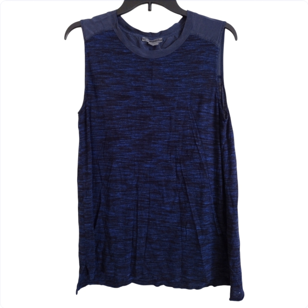 Vince blue heather ribbed trim silk rayon blend tank top size large